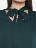 Qurvii Bottle Green Long Tie, V Neck Top - Qurvii India