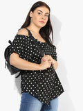 Qurvii Women Black Polka Dot Print Top - Qurvii India