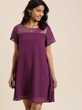 Qurvii Women Purple Solid A-Line Dress - Qurvii India