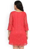 Qurvii Cherry Red Lace A-linee Dress - Qurvii India