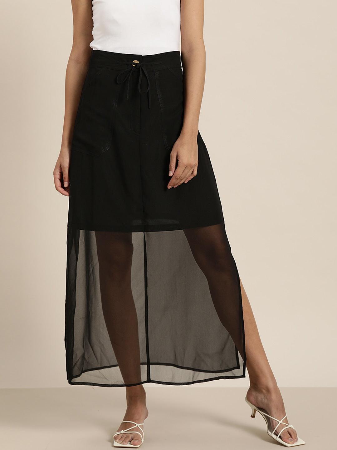 Qurvii Black Maxi A-Line Skirt - Qurvii India