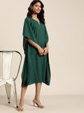 Qurvii Women Green Solid Asymmetric Kaftan Dress - Qurvii India