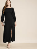 Qurvii Black Solid Maxi Dress with Slit Detail - Qurvii India