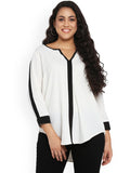 Qurvii White and Black V Neck Top - Qurvii India