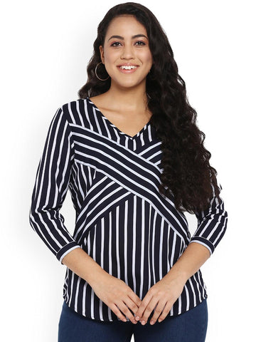 Qurvii Navy White Stripe Top Front Cross - Qurvii India