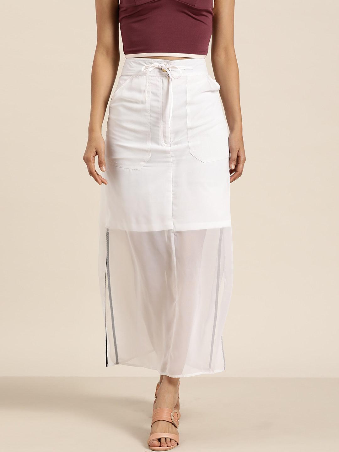Qurvii Women White Solid Straight Skirt - Qurvii India