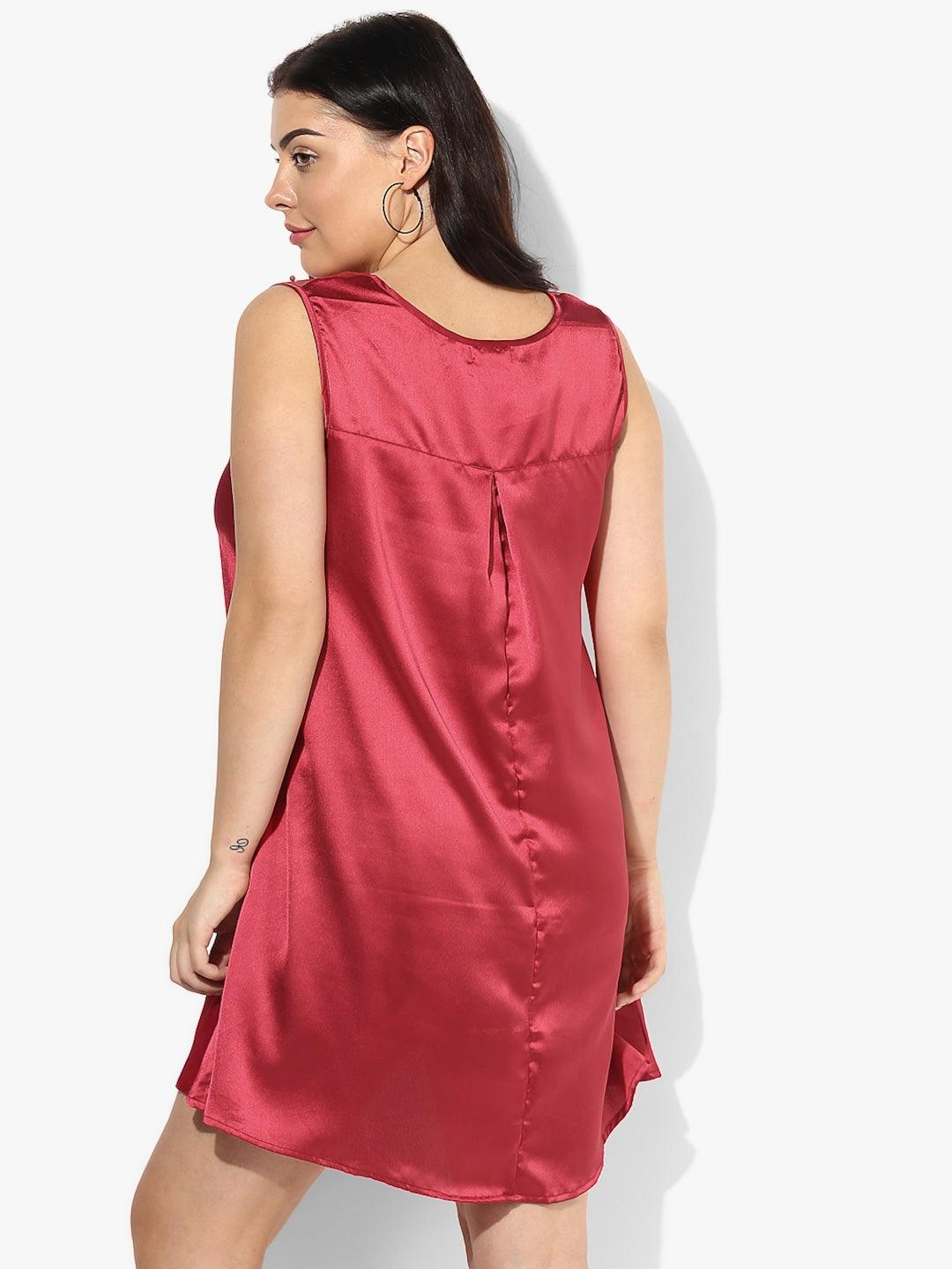 Qurvii Red Satin Midi Dress - Qurvii India