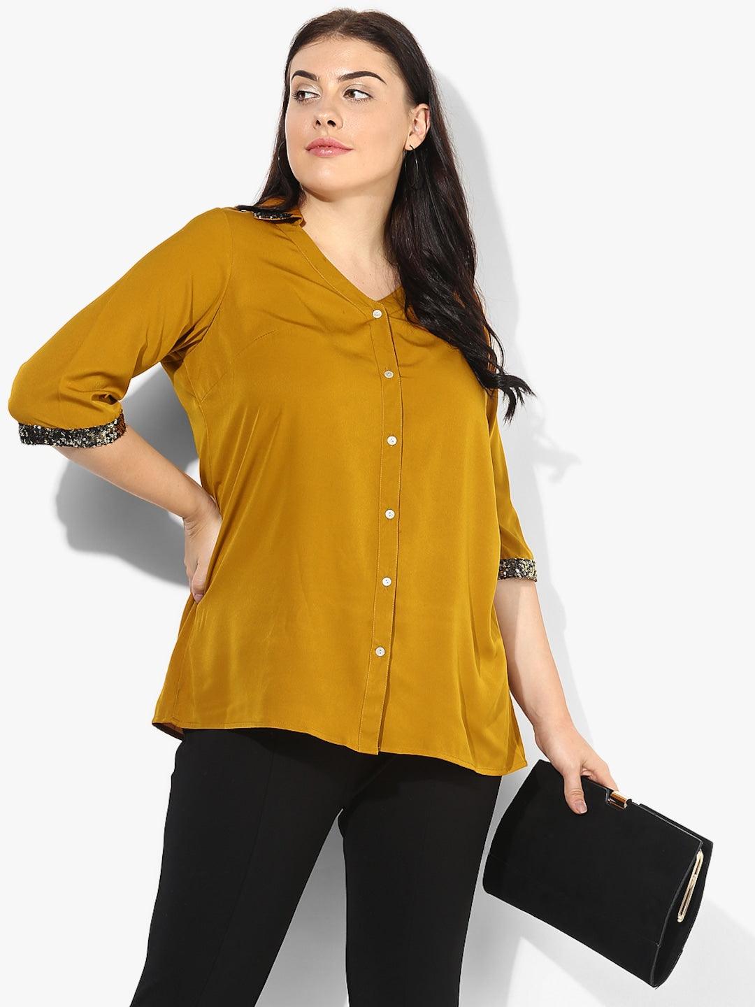 Qurvii Women Mustard Brown Shirt - Qurvii India