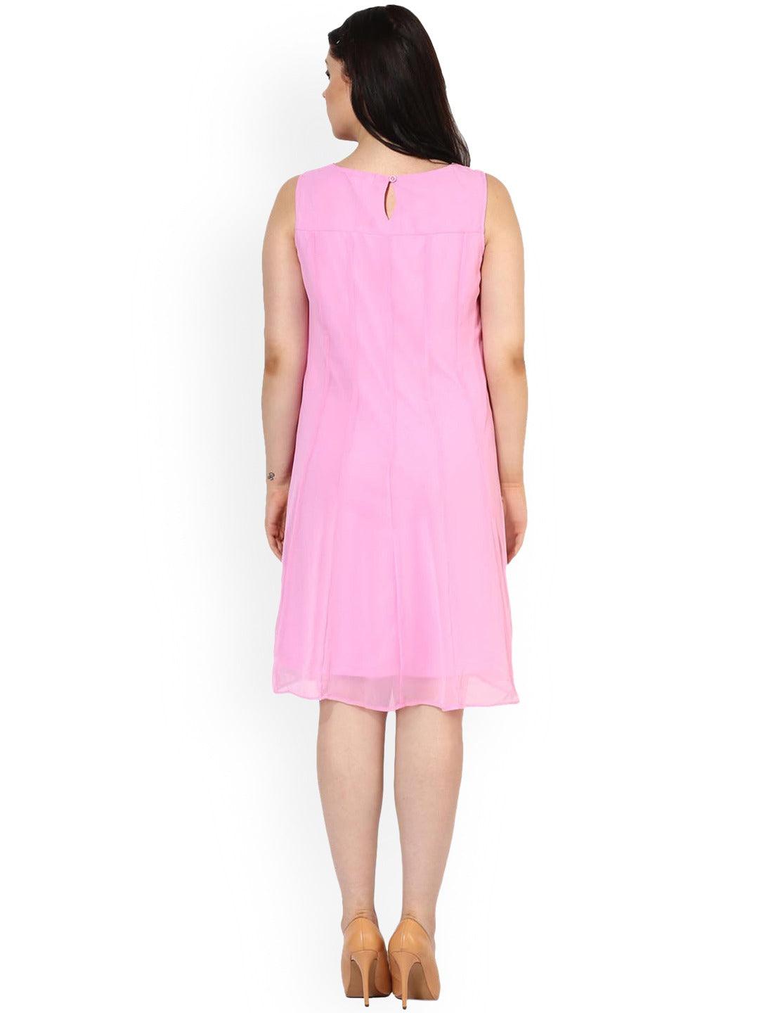 Qurvii Women Pink Solid A-Line Dress - Qurvii India