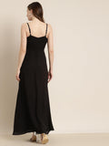 Qurvii Black Solid Crepe Maxi Dress - Qurvii India