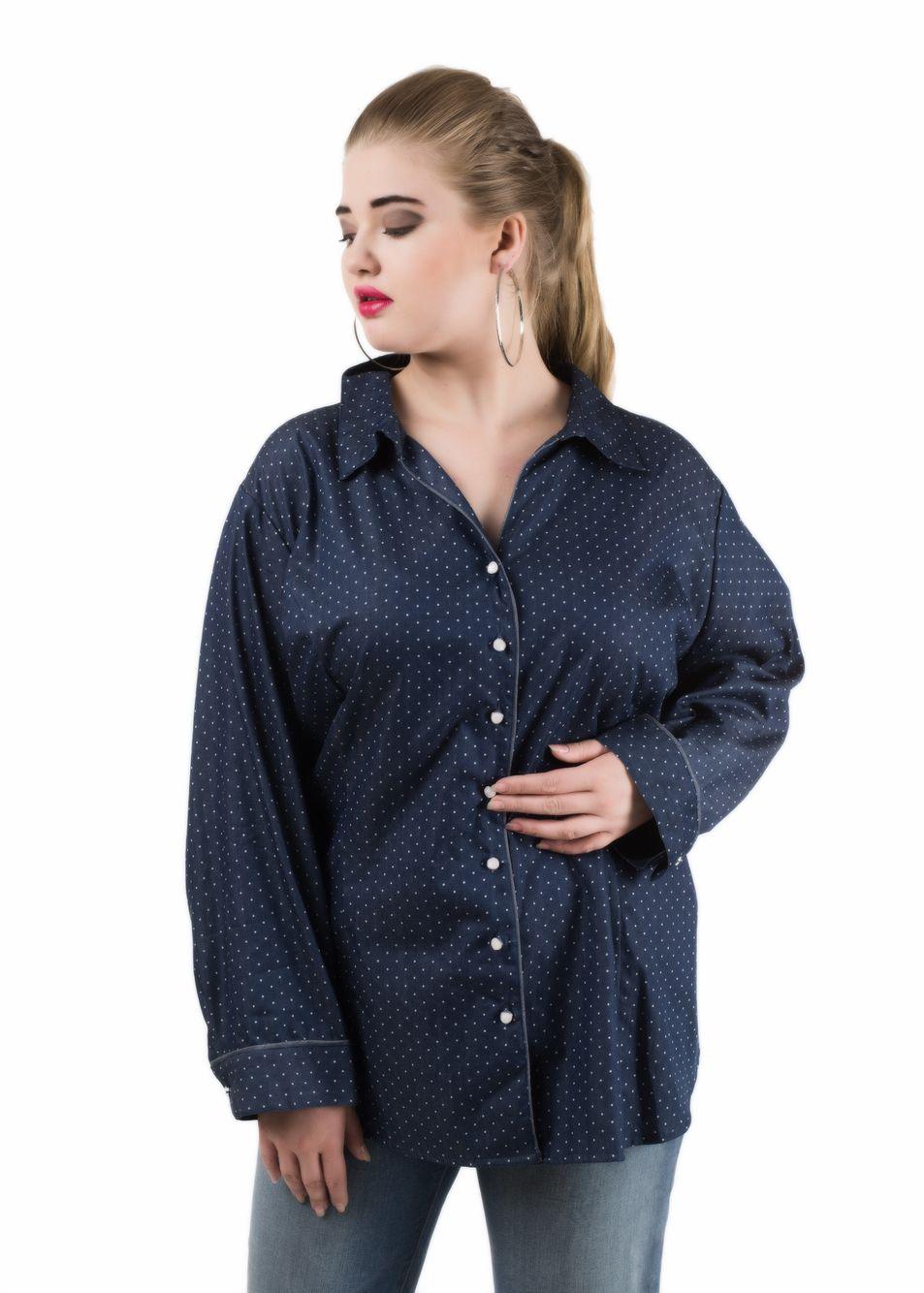 Qurvii Navy polka dot chambray shirt - Qurvii India